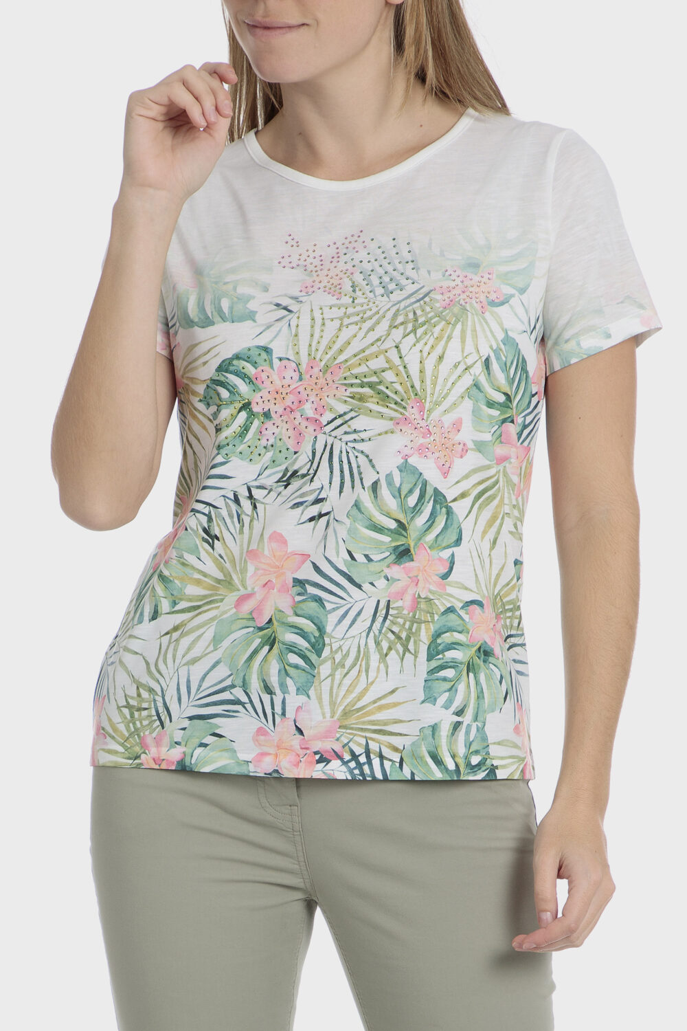 Printed Crochet T-Shirt 441784 - Mode Confort